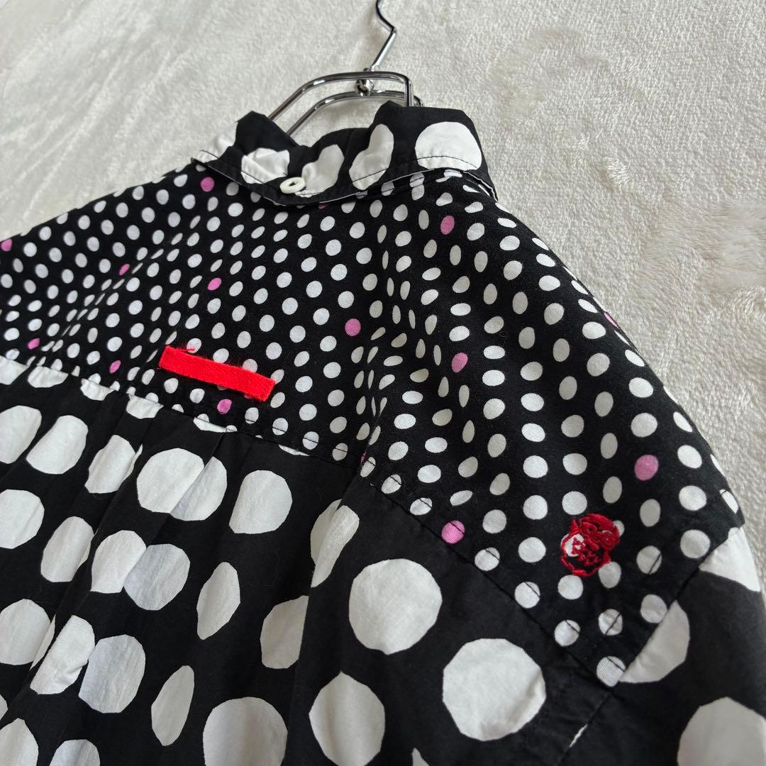 河谷シャツ KAWATANI ドット柄 コットン 黒 クレイジーパターン L