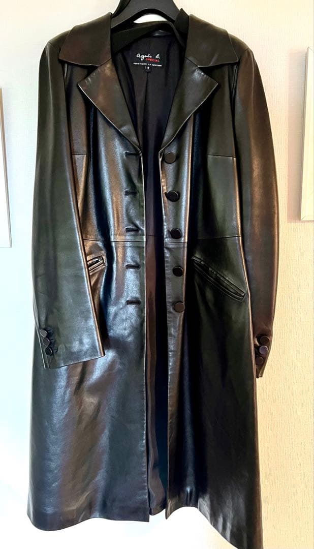 美品　アニエスベー　黒　ラムレザー コート　Ｍ