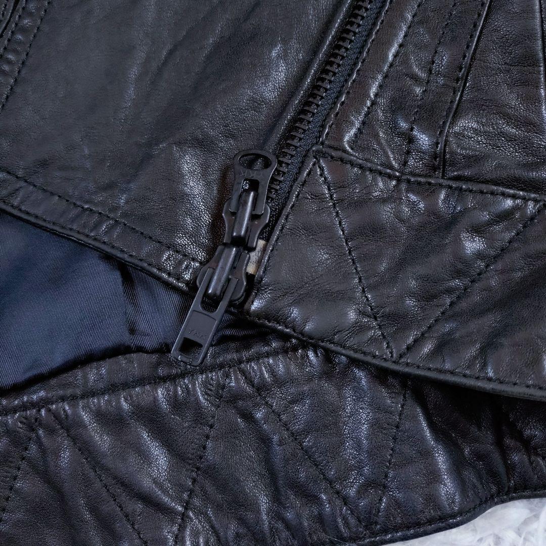 Diagram　ラムレザージャケット　2wayカラー　ダブルブレスト　黒　S〜M