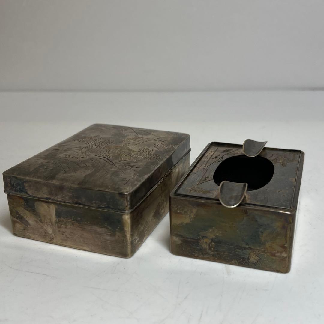 一鶴斎造　銀製　煙草セット　共箱　468g トニカ　東さ8-0126☆2F