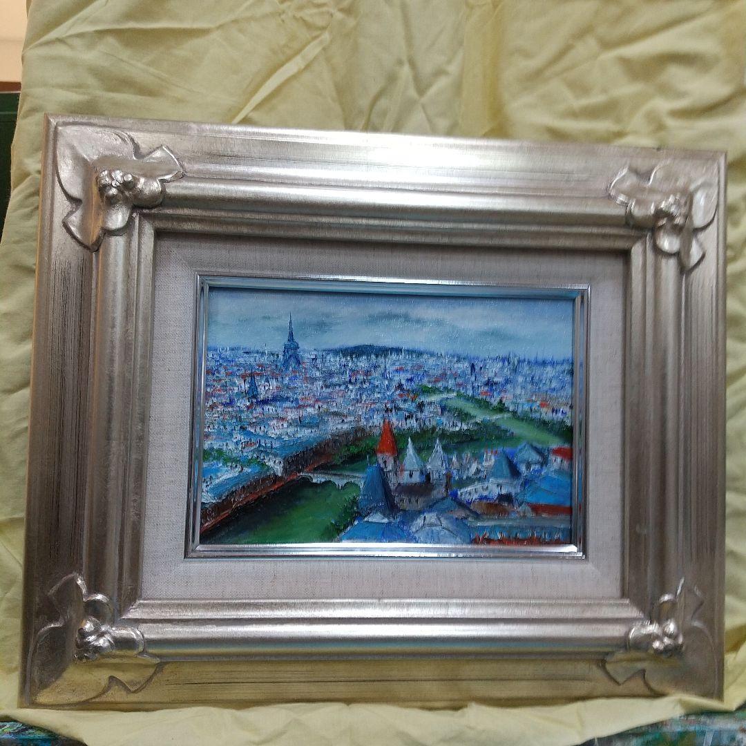 油絵中島晃次作サムホール    題名巴里の屋根