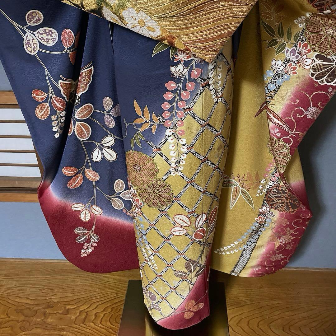 振袖フルセット　山本寛斎　高身長　幅広　手描友禅　成人式振袖　振袖　裄丈68