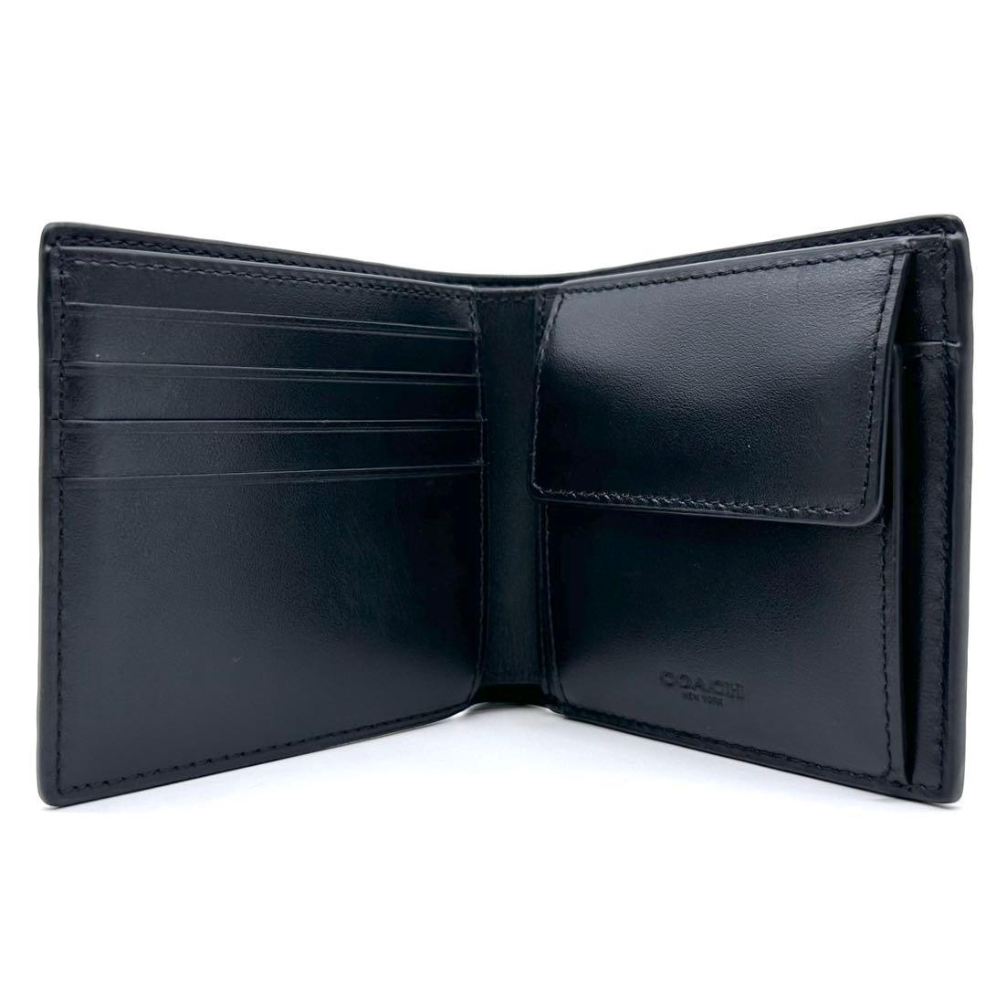 極美品✨COACH コーチ ２つ折り財布 シグネチャー エンボス 本革 ブラック