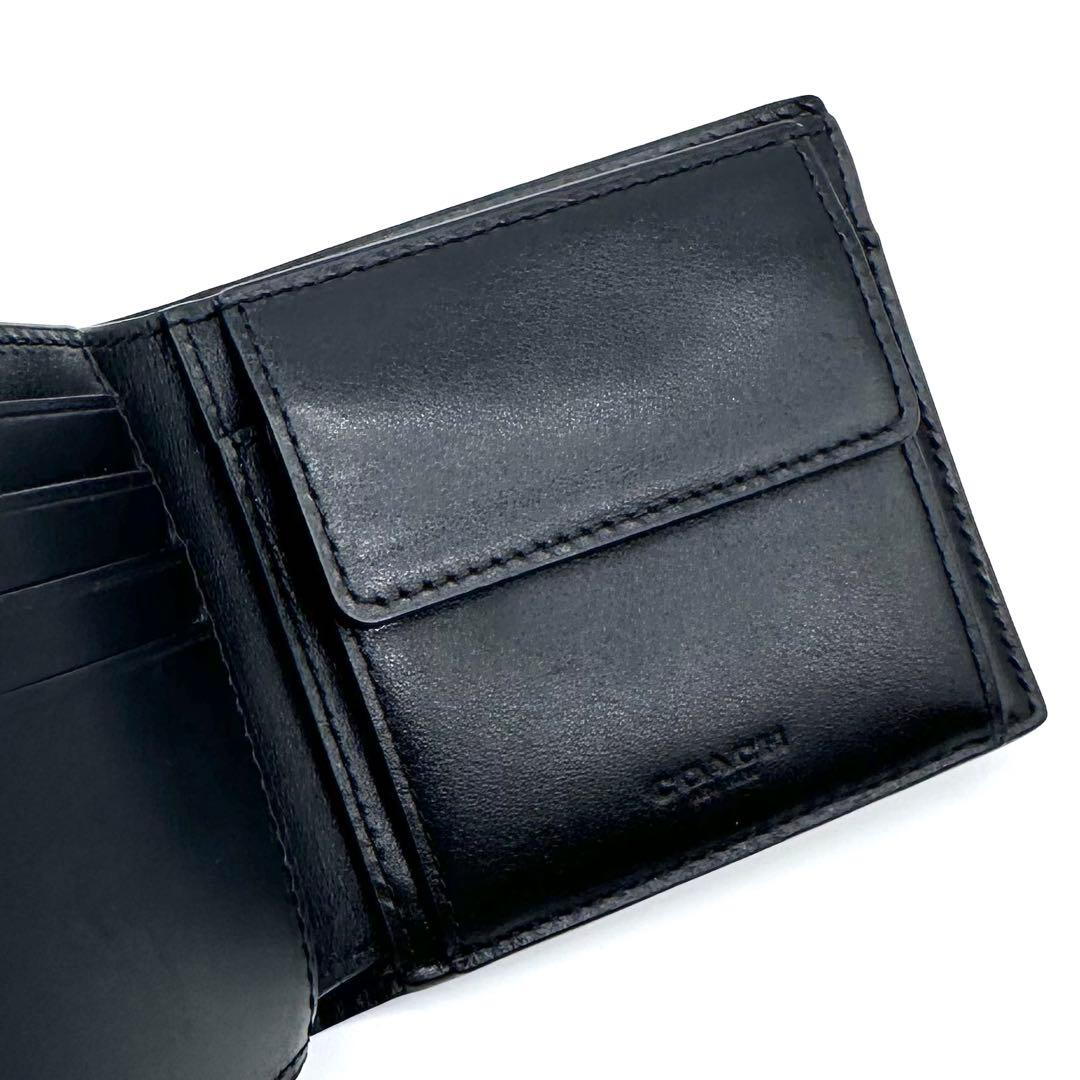 極美品✨COACH コーチ ２つ折り財布 シグネチャー エンボス 本革 ブラック