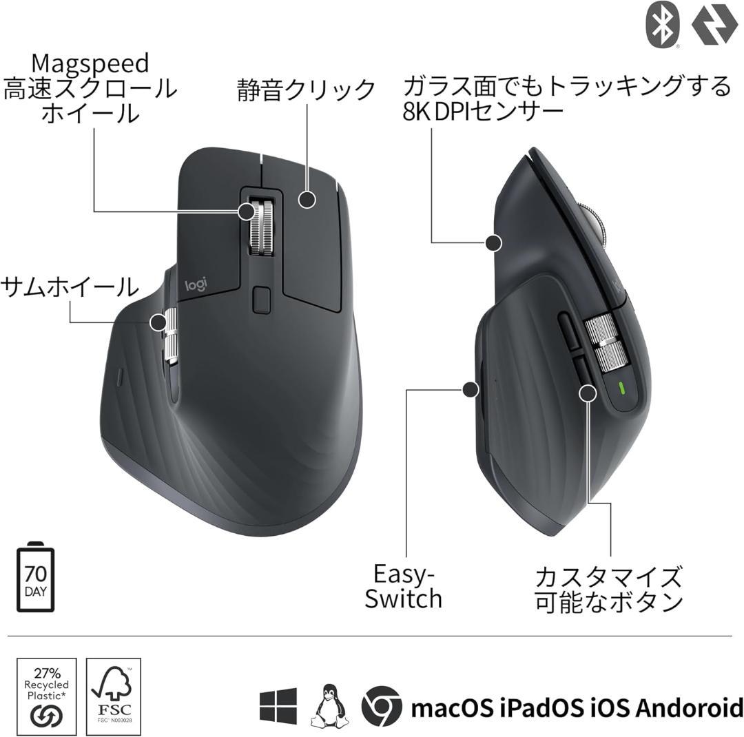 【美品】Logicool MX MASTER 3S ワイヤレスマウス