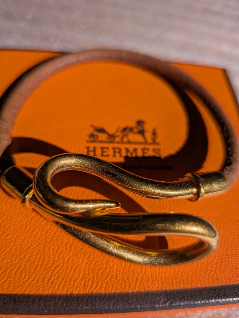 エルメス ジャンボ ブレス チョーカー ブラウン×ゴールド金具 18cm