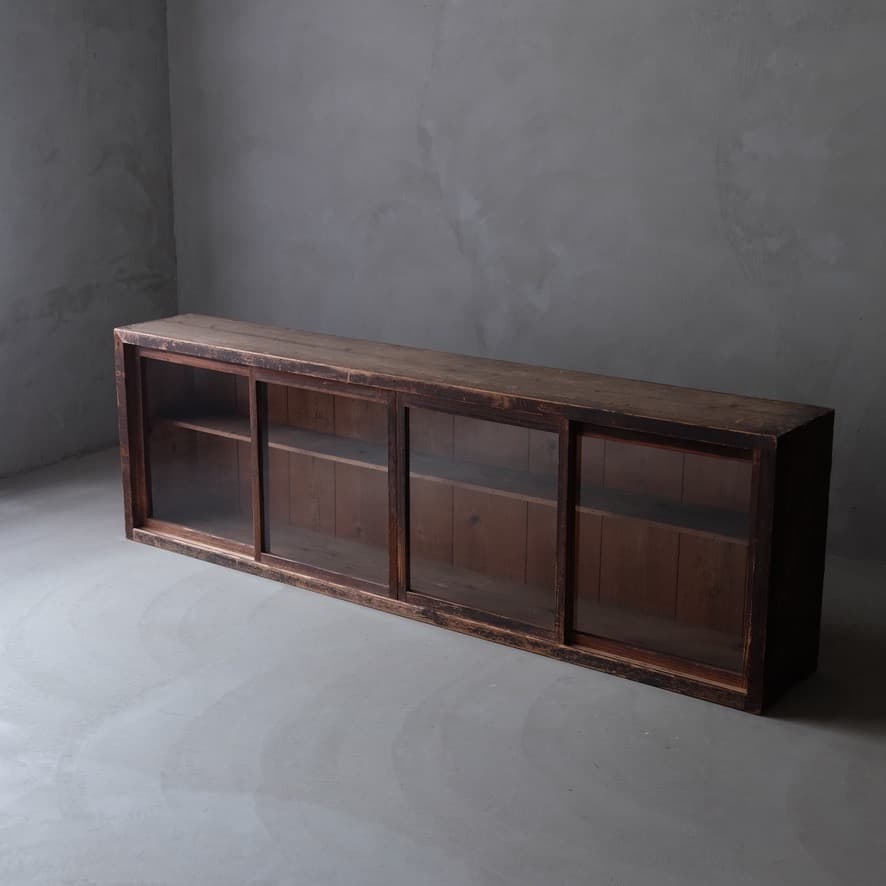 杉材 ガラス戸棚　収納棚 水屋箪笥 置床 テレビ台 古家具 古道具 アンティーク