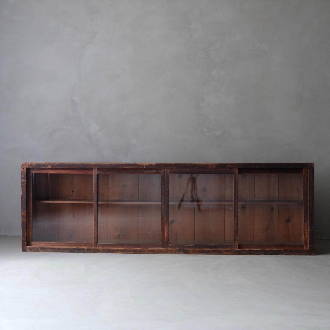 杉材 ガラス戸棚　収納棚 水屋箪笥 置床 テレビ台 古家具 古道具 アンティーク