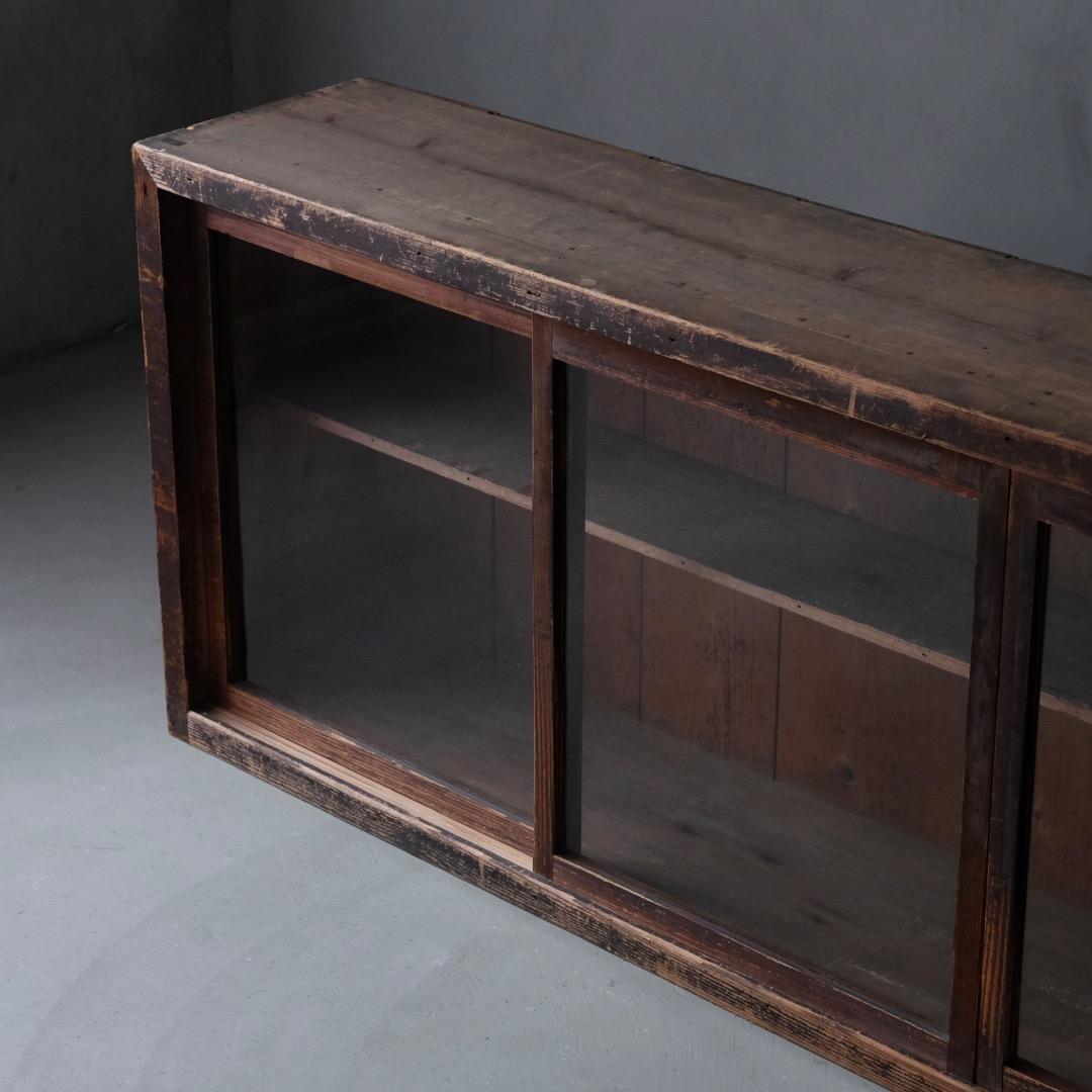 杉材 ガラス戸棚　収納棚 水屋箪笥 置床 テレビ台 古家具 古道具 アンティーク