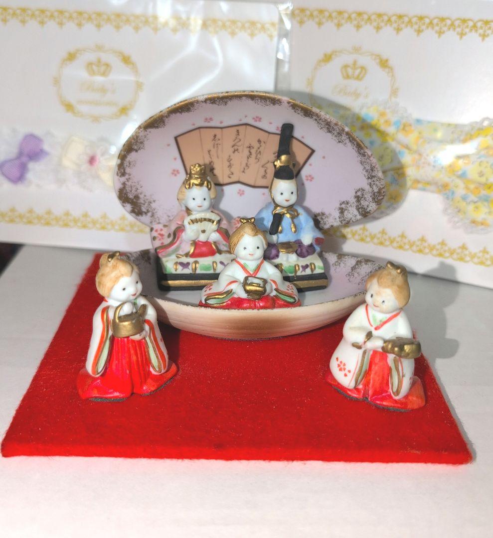 【レア】雛人形 ひな祭り コンパクト　陶器製　ニシキ♡ベビーヘアバンド×②おまけ