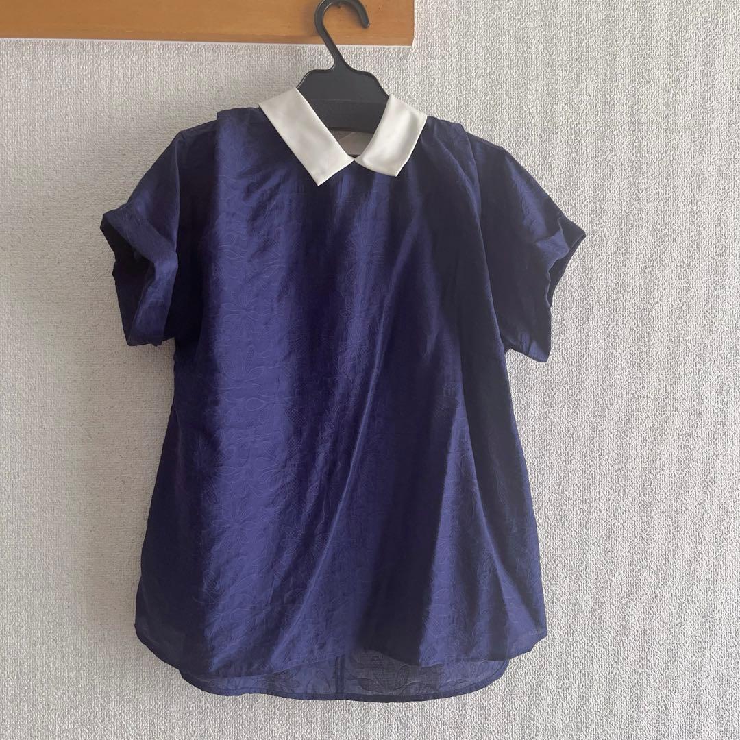 【美品】SHIPS any：フラワージャカードバイカラープルオーバーシャツ