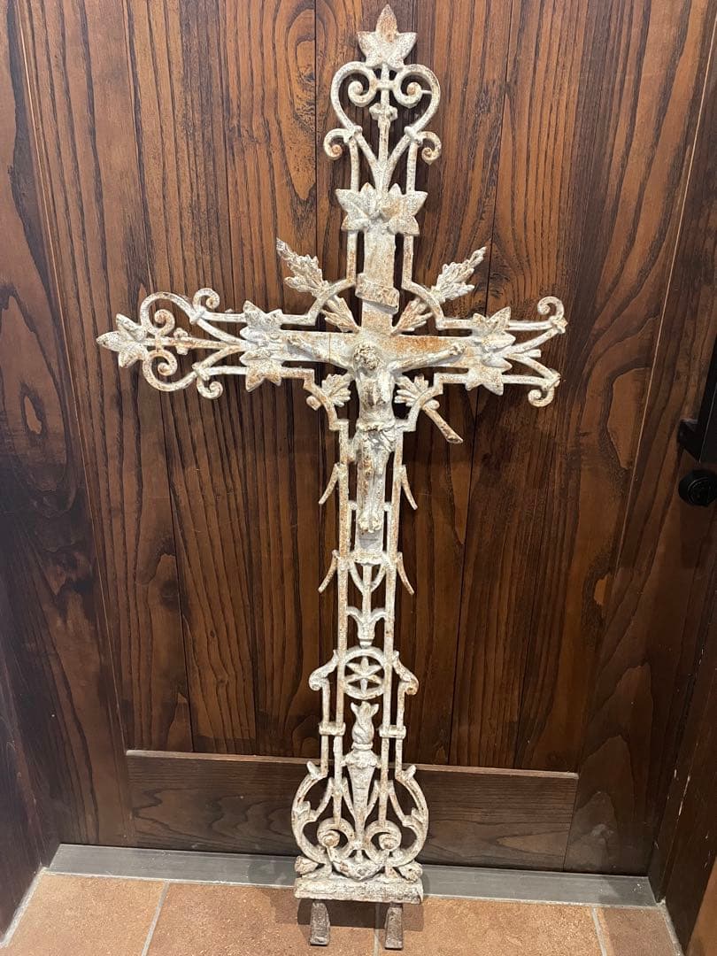 フランスアンティーク　アイアンクロス　鉄製十字架　キリスト　オブジェ