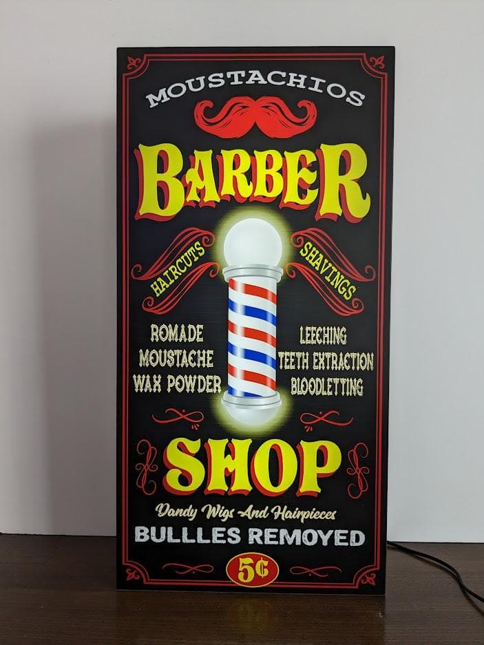 【Lサイズ】バーバー 理容室 床屋 ビンテージ ロカビリー 看板 ライトBOX