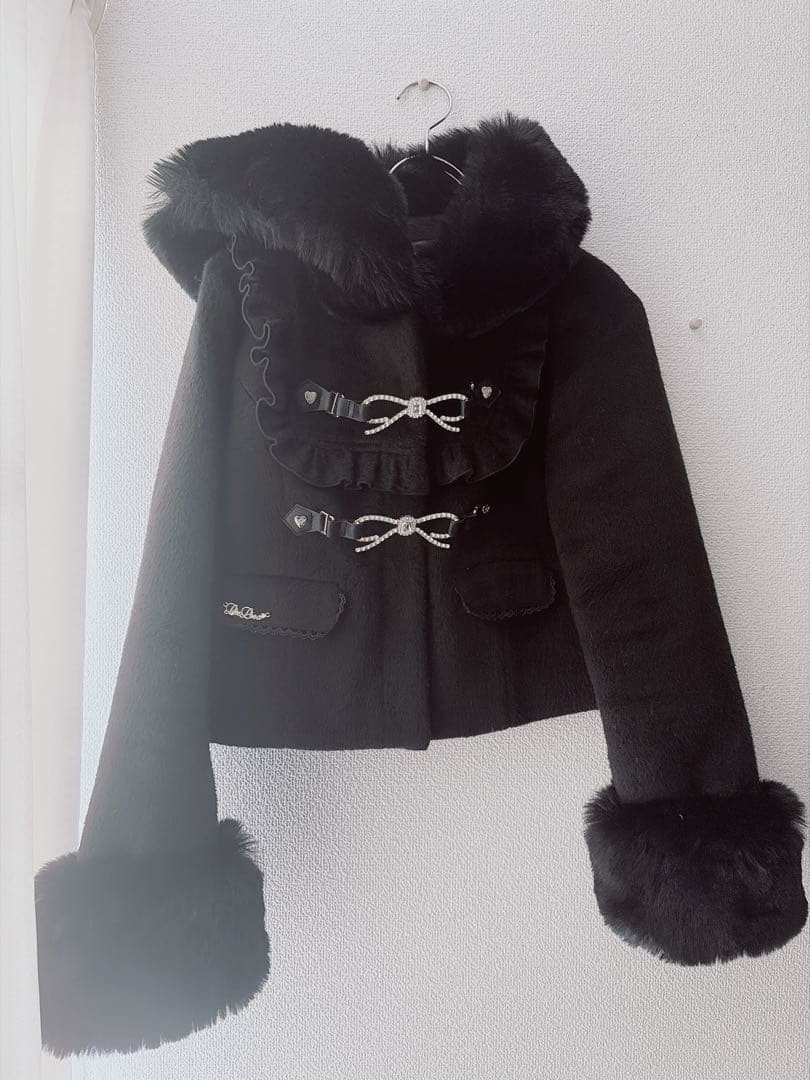 LIZLISA ビジューリボンショートフードコート　ブラック