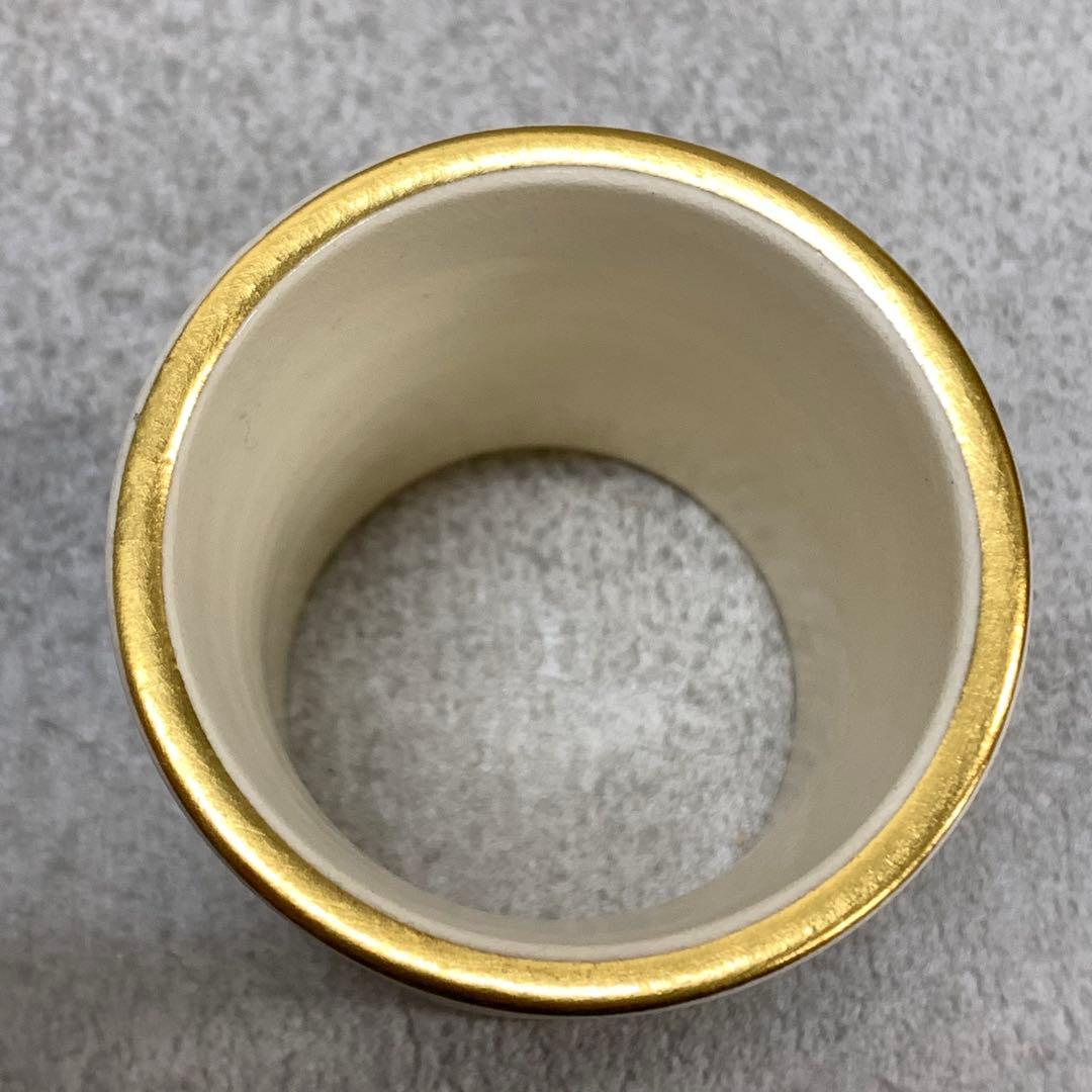 蓋置 手塚充 仁清写独楽端文 共箱 金 茶道具 B-3