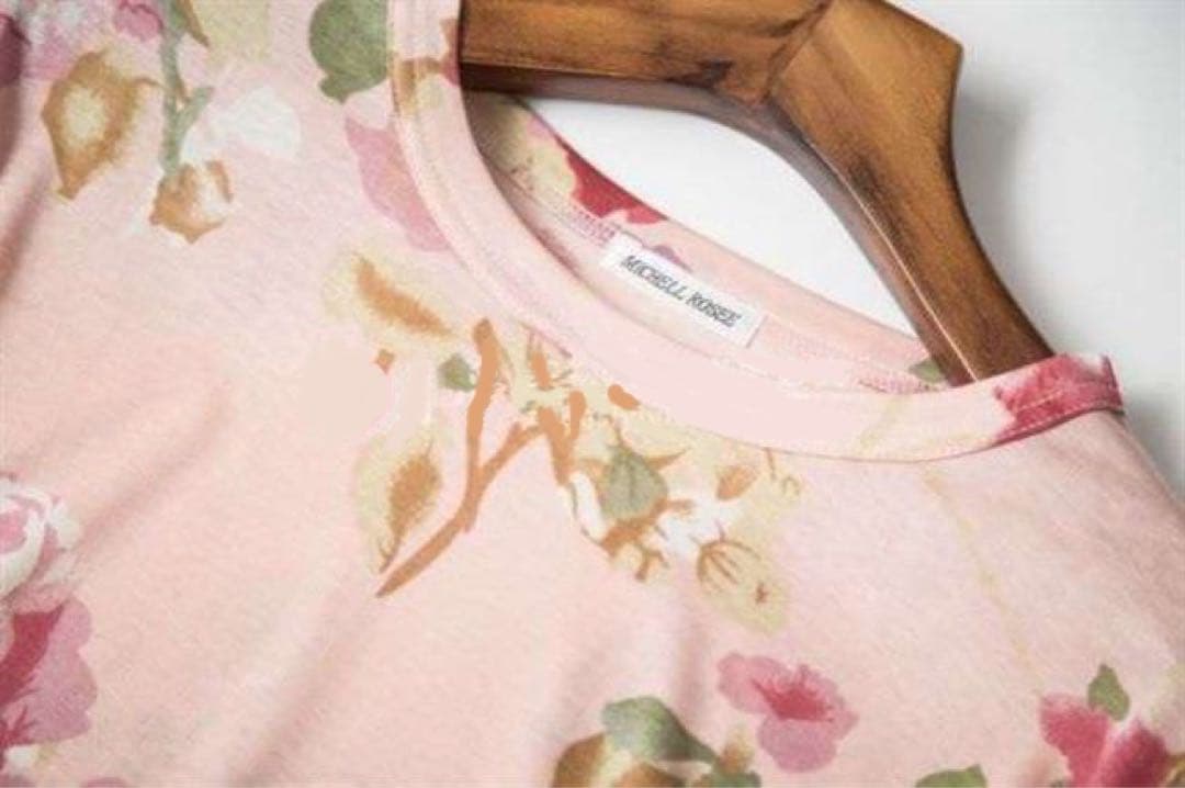 シルク100%絹 美肌保湿　丸首　長袖パジャマ　上下セット　F 花柄ピンク