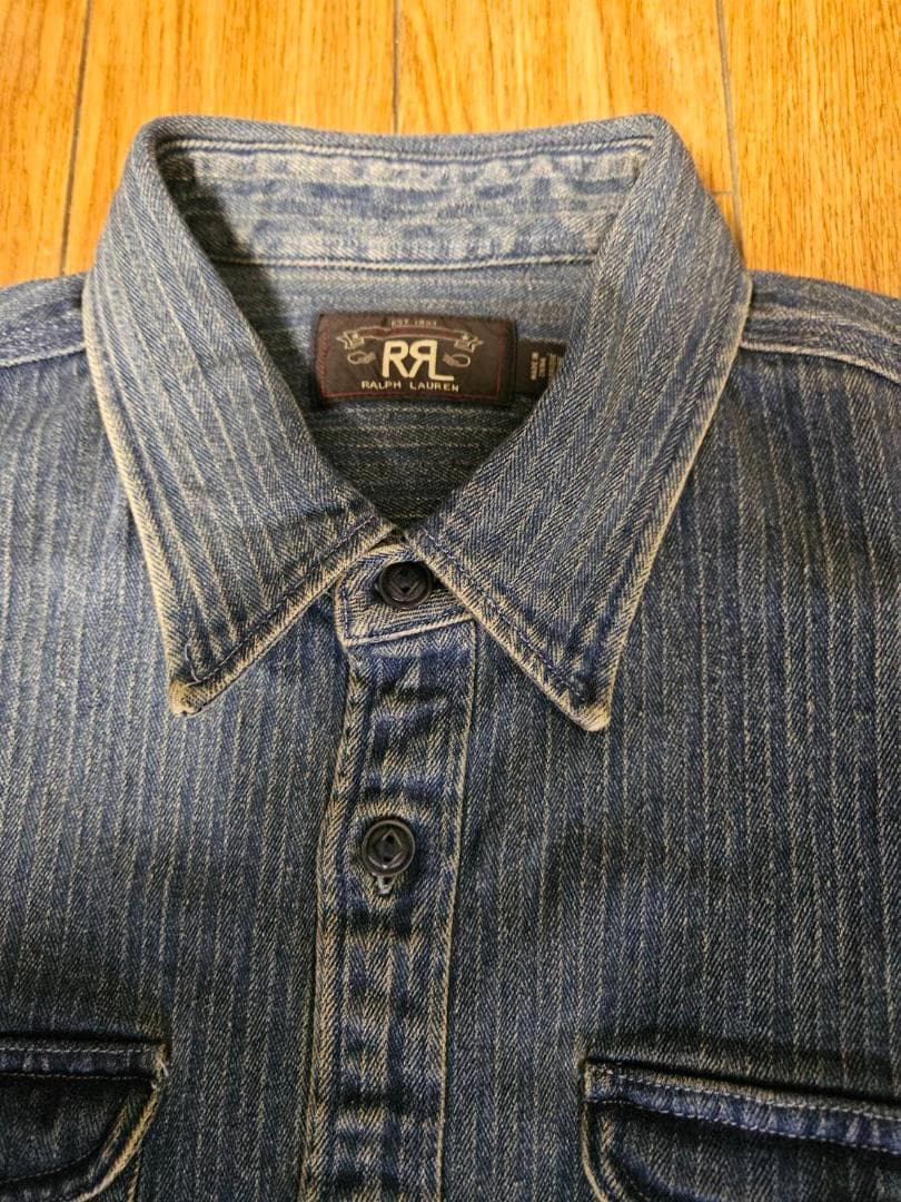 送料無料/新品未使用ヘビーアメリカンRRLヘリンボーンデニムシャツ（L）