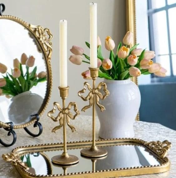 キャンドルスタンド 2点セット リボン ゴールド クリスマス 85649CH