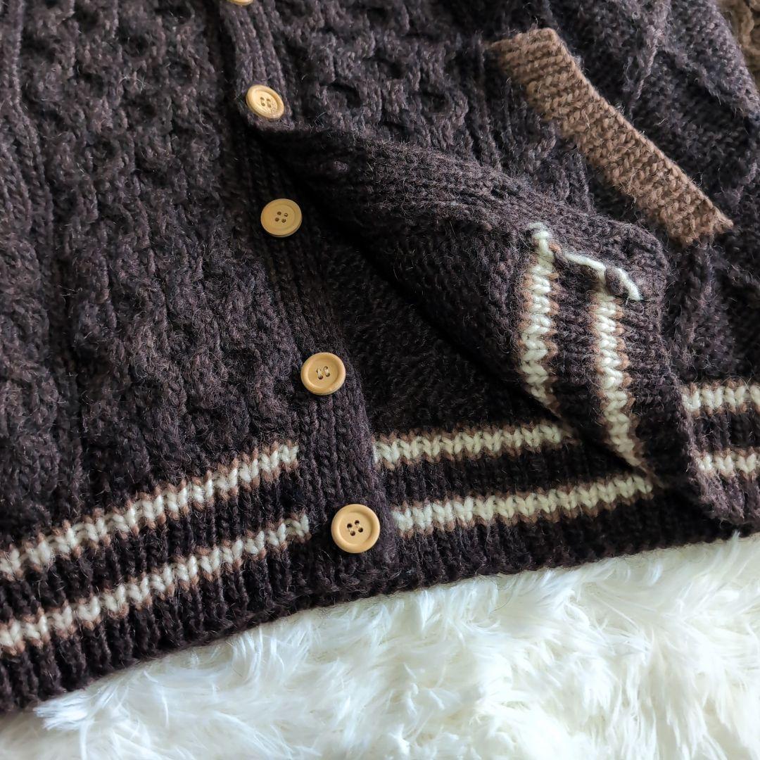 美品 gim アイスランドウール ケーブルニット カーディガン L ブラウン 茶