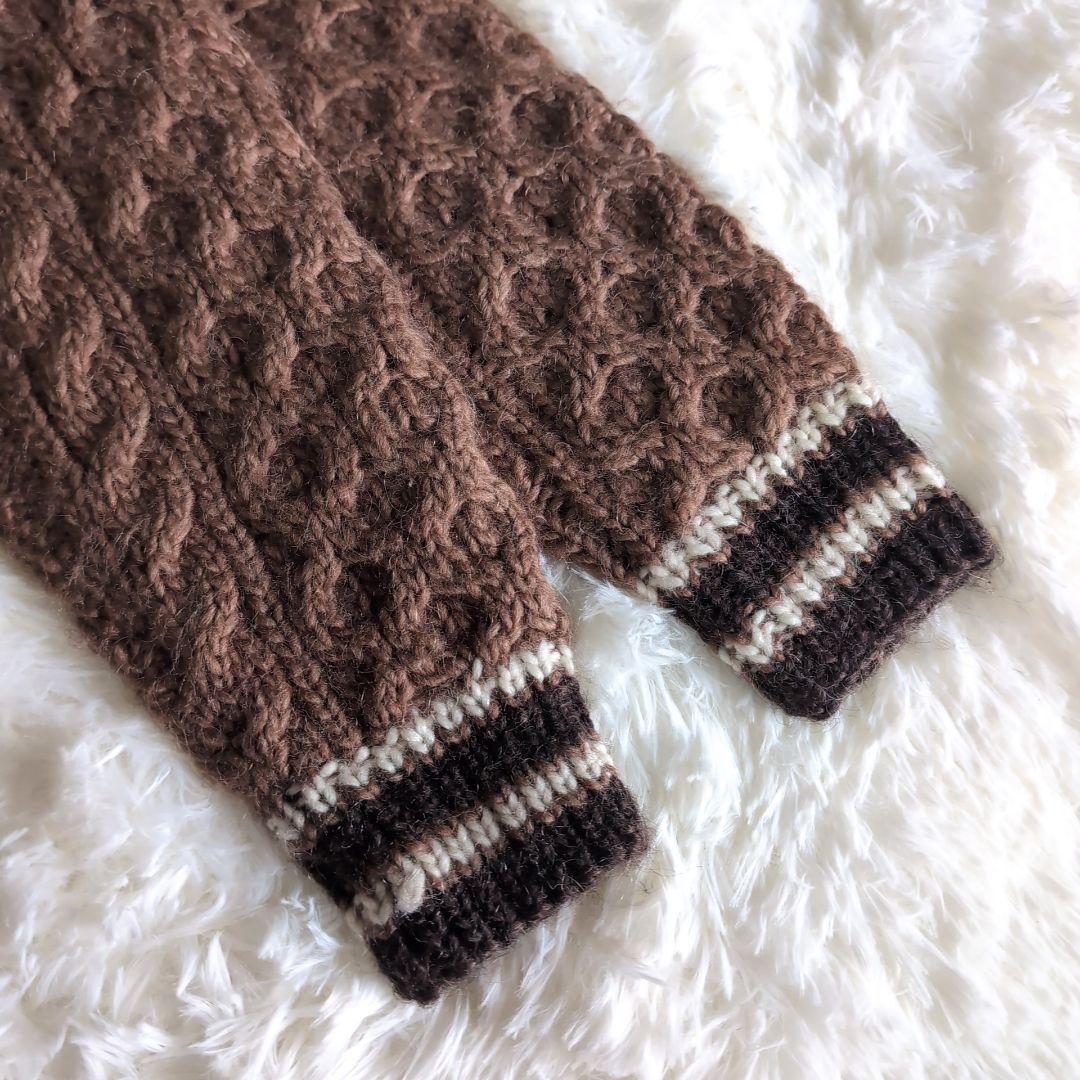 美品 gim アイスランドウール ケーブルニット カーディガン L ブラウン 茶