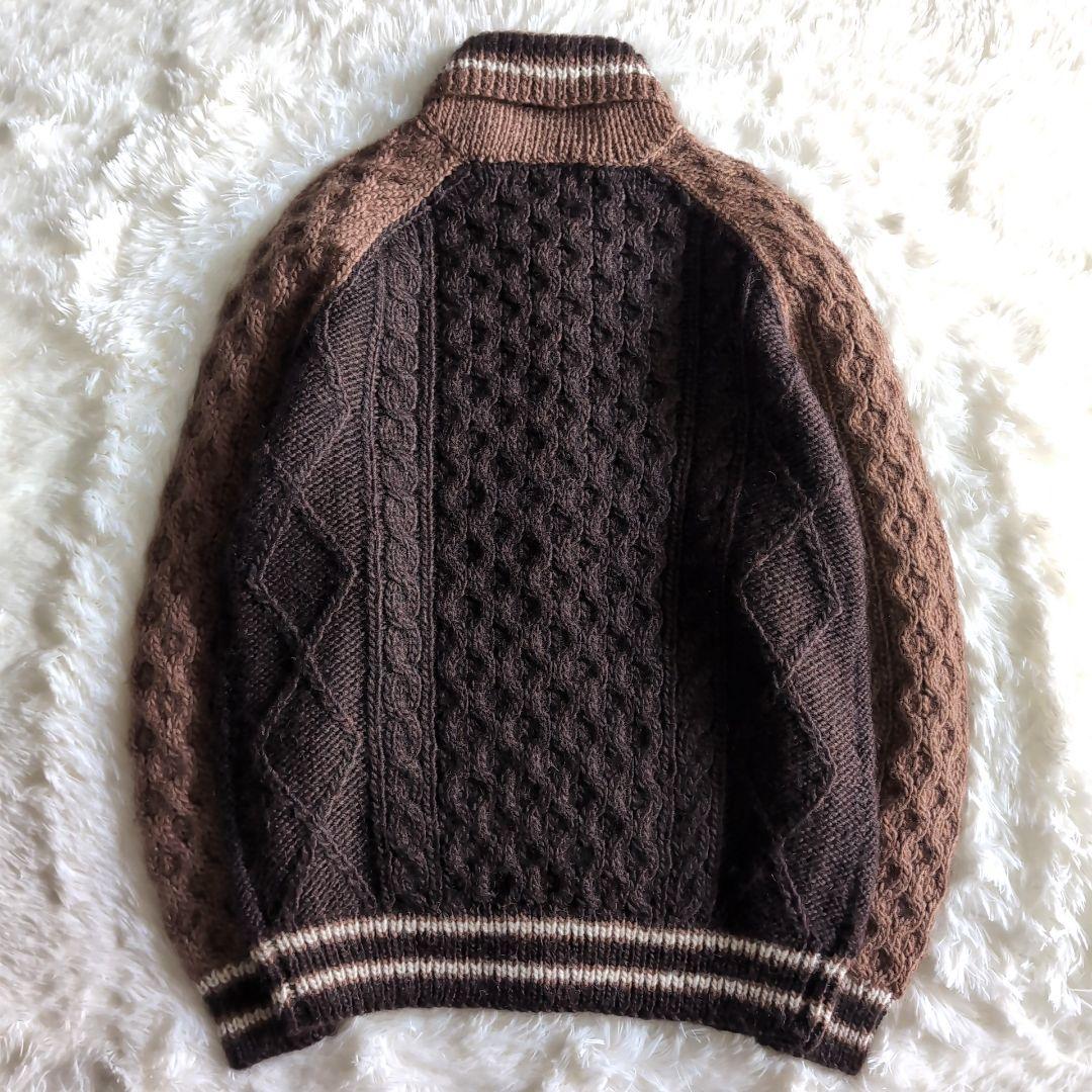 美品 gim アイスランドウール ケーブルニット カーディガン L ブラウン 茶