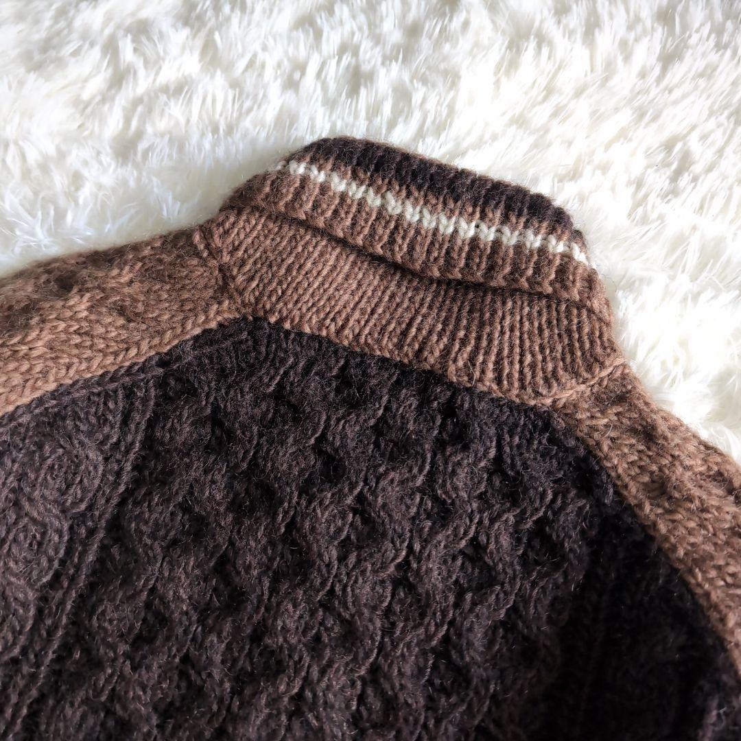 美品 gim アイスランドウール ケーブルニット カーディガン L ブラウン 茶