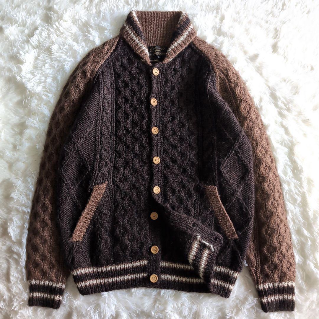 美品 gim アイスランドウール ケーブルニット カーディガン L ブラウン 茶