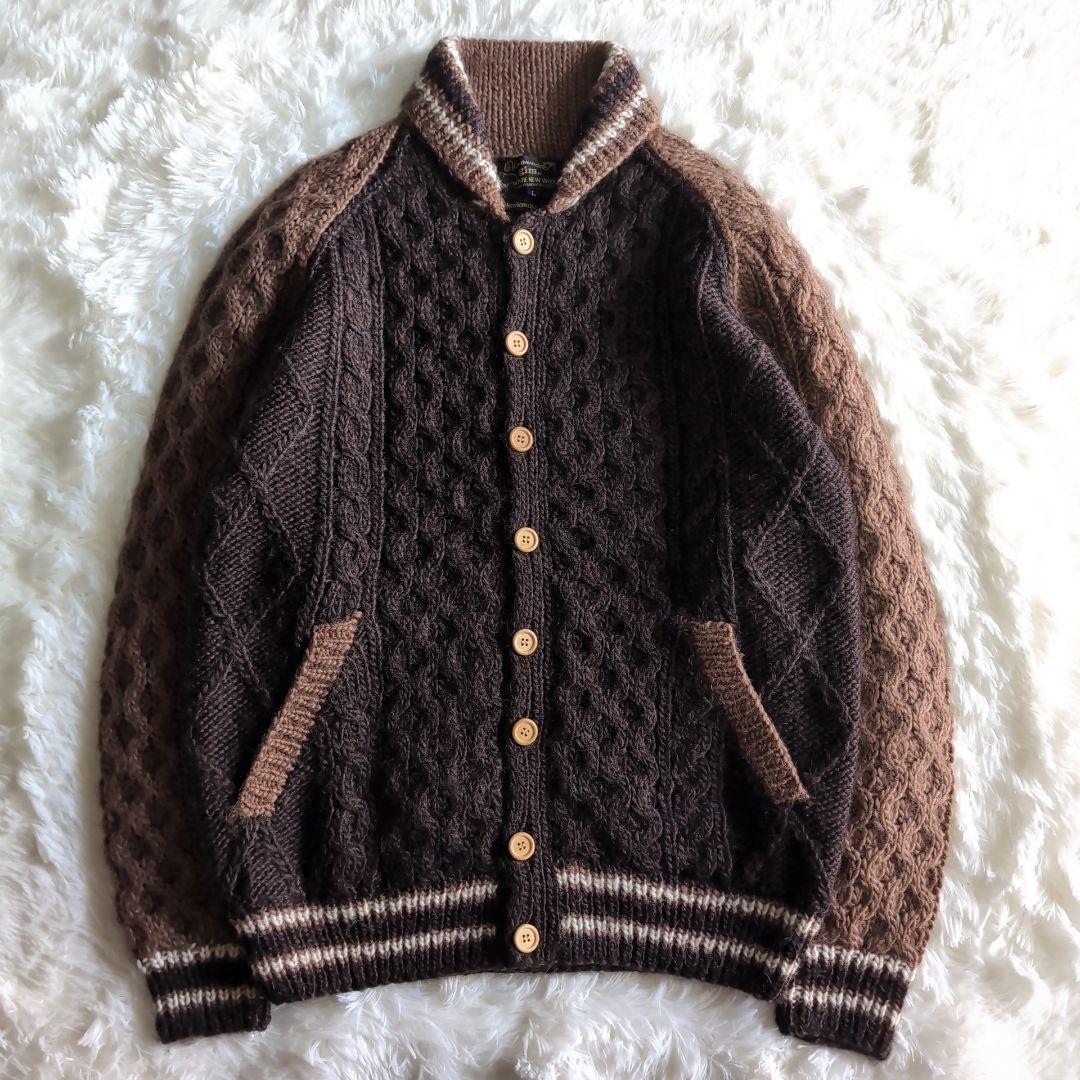 美品 gim アイスランドウール ケーブルニット カーディガン L ブラウン 茶