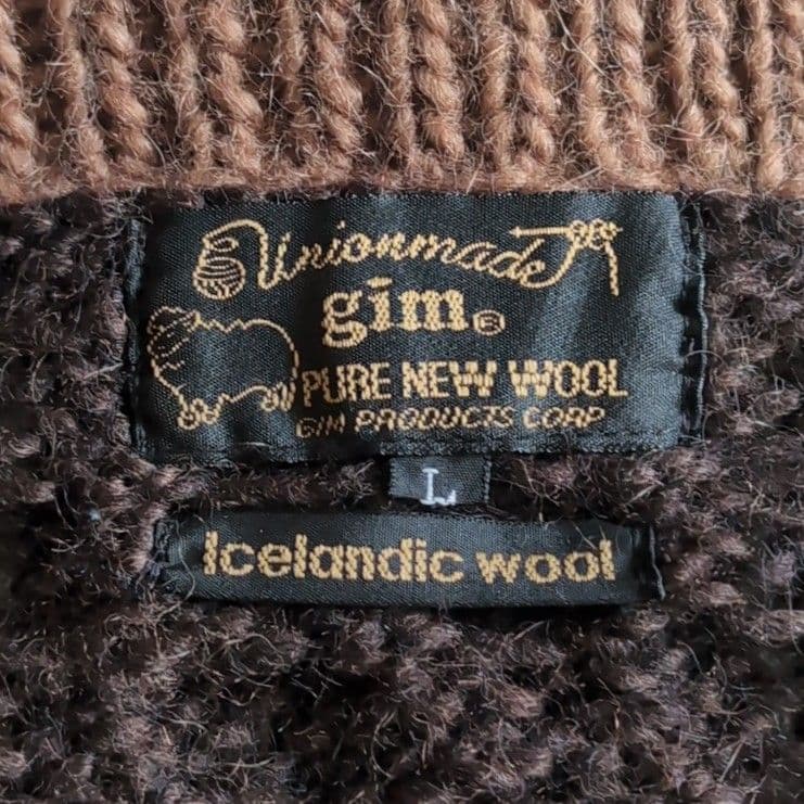 美品 gim アイスランドウール ケーブルニット カーディガン L ブラウン 茶