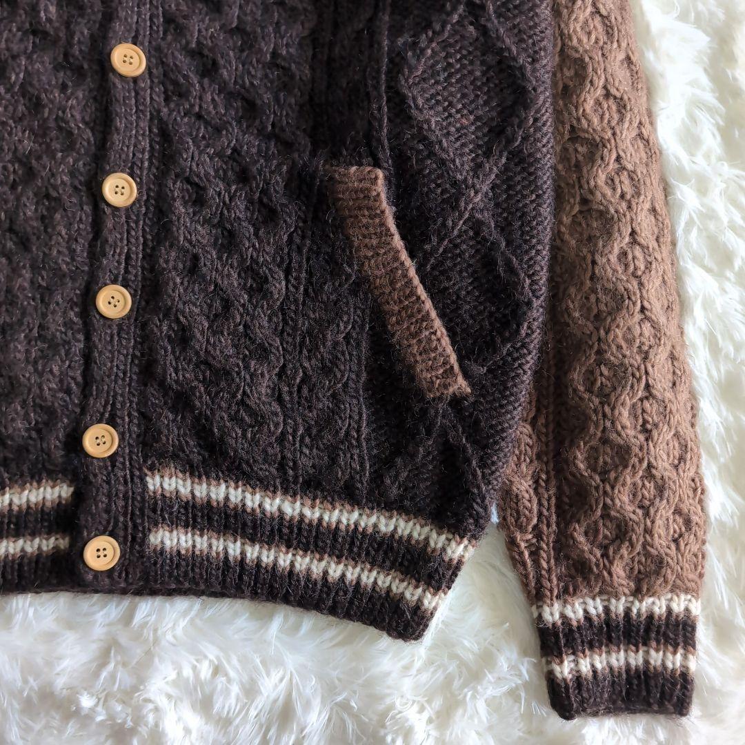 美品 gim アイスランドウール ケーブルニット カーディガン L ブラウン 茶