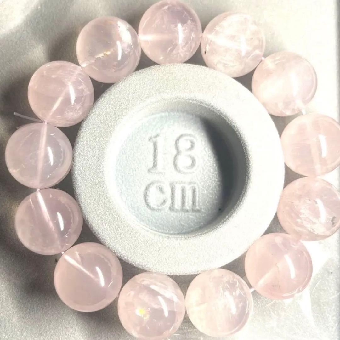 大玉17.5㍉ローズクォーツ　ブレスレット　天然石 クリスタル　弾性ロープ付