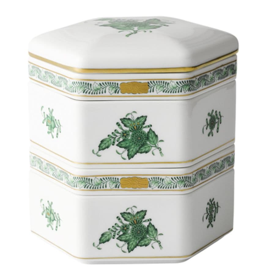 ヘレンド　アポニーグリーン　重箱（二段）