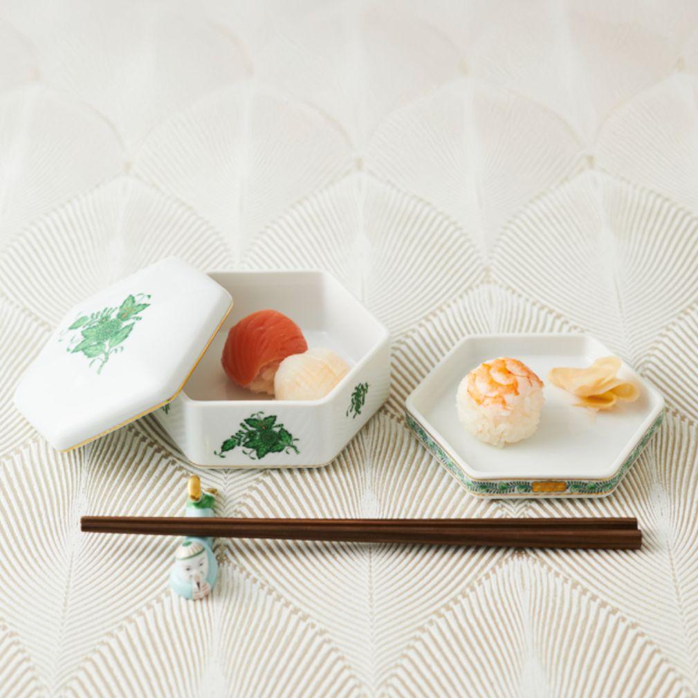 ヘレンド　アポニーグリーン　重箱（二段）