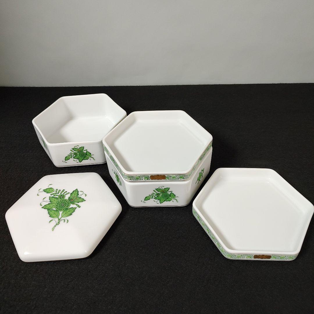 ヘレンド　アポニーグリーン　重箱（二段）