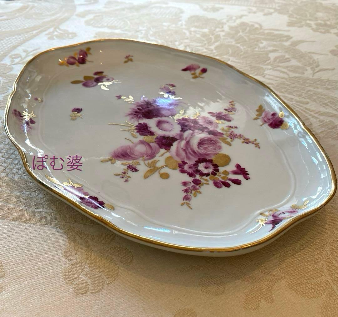 【アンティークマイセン】18世紀／楕円皿 トレイ「カマイユ／印象主義の薔薇」