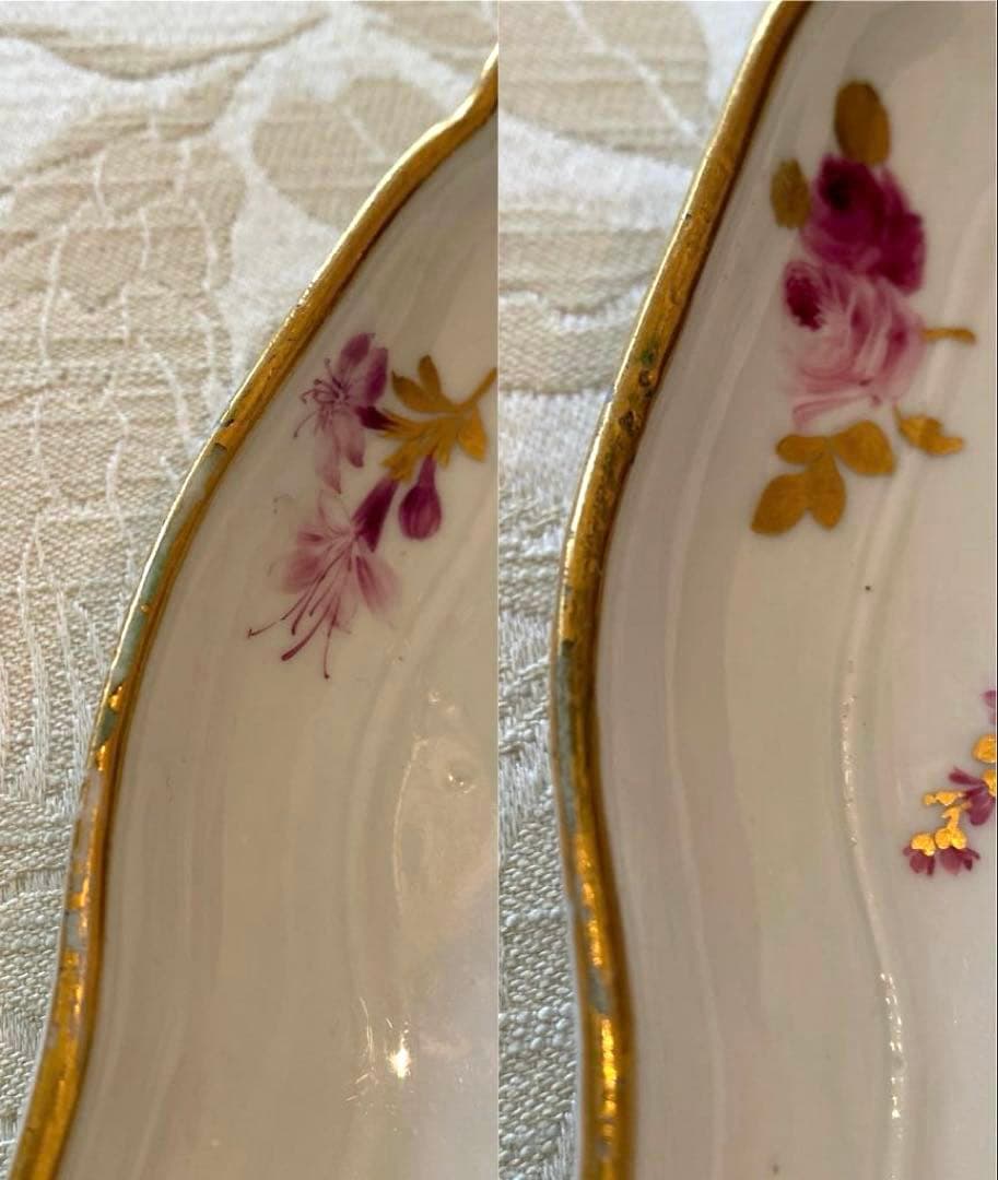 【アンティークマイセン】18世紀／楕円皿 トレイ「カマイユ／印象主義の薔薇」