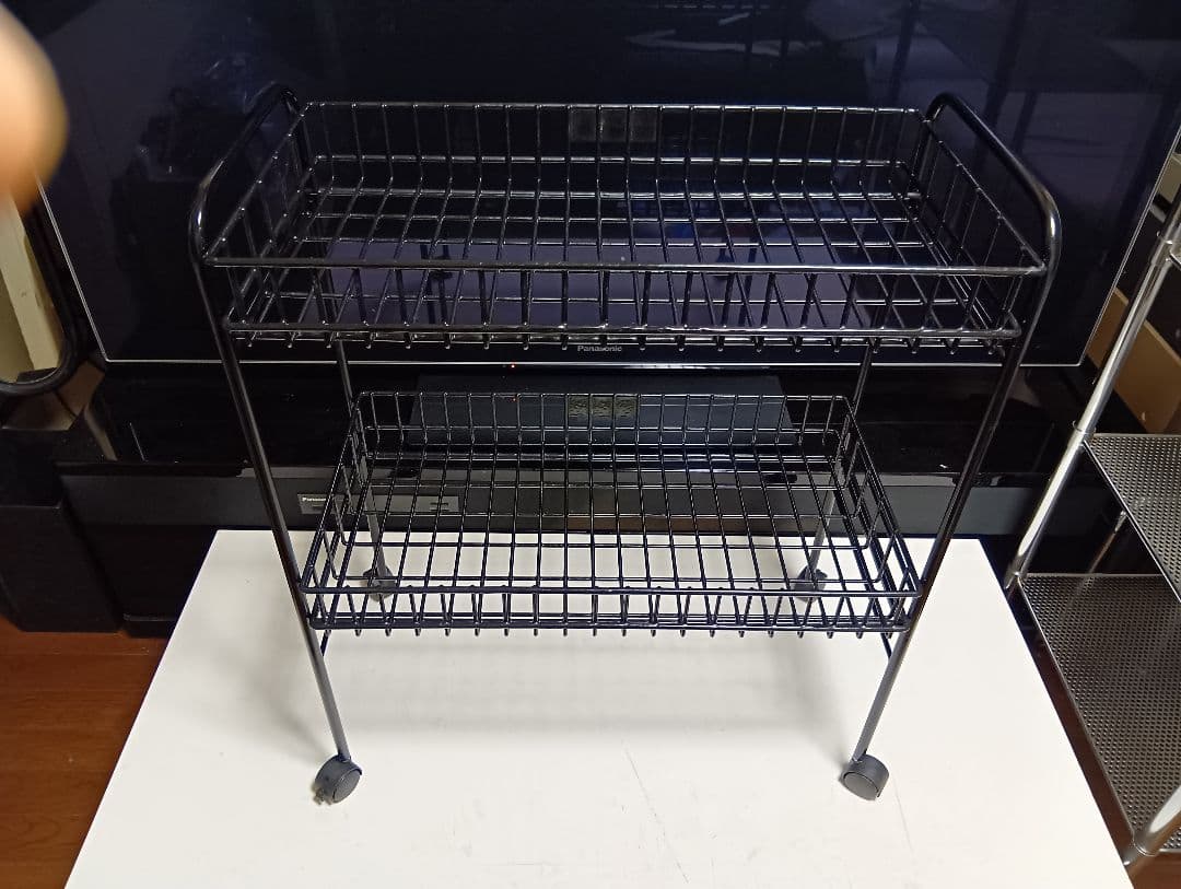 レア　1980's　ポストモダン　ブラック　ワイヤー　ワゴン　ラック　業務什器