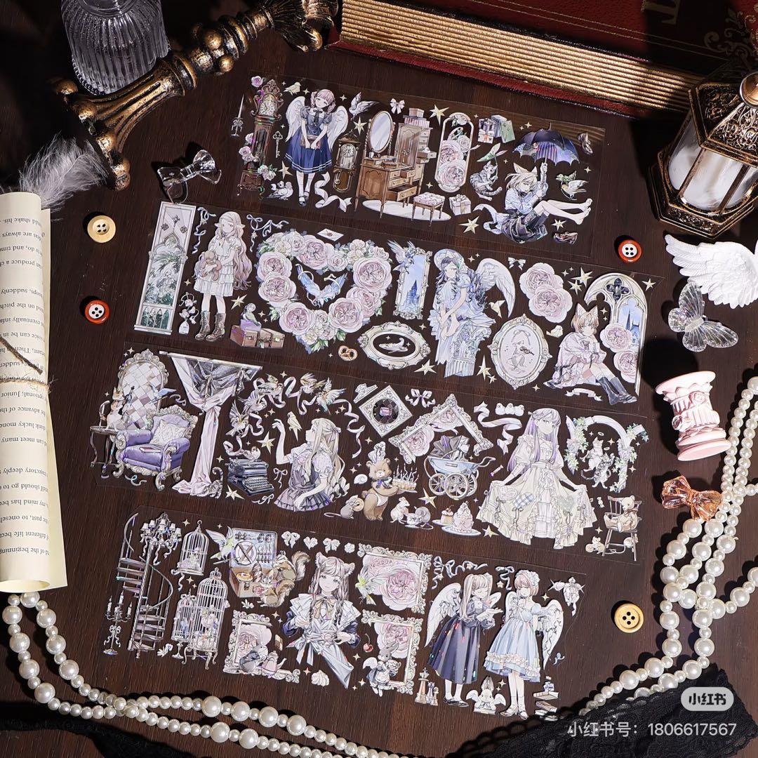 【9096】海外　マスキングテープ　3/5/巻　貝殻光　人物系　女の子　バラ荘園