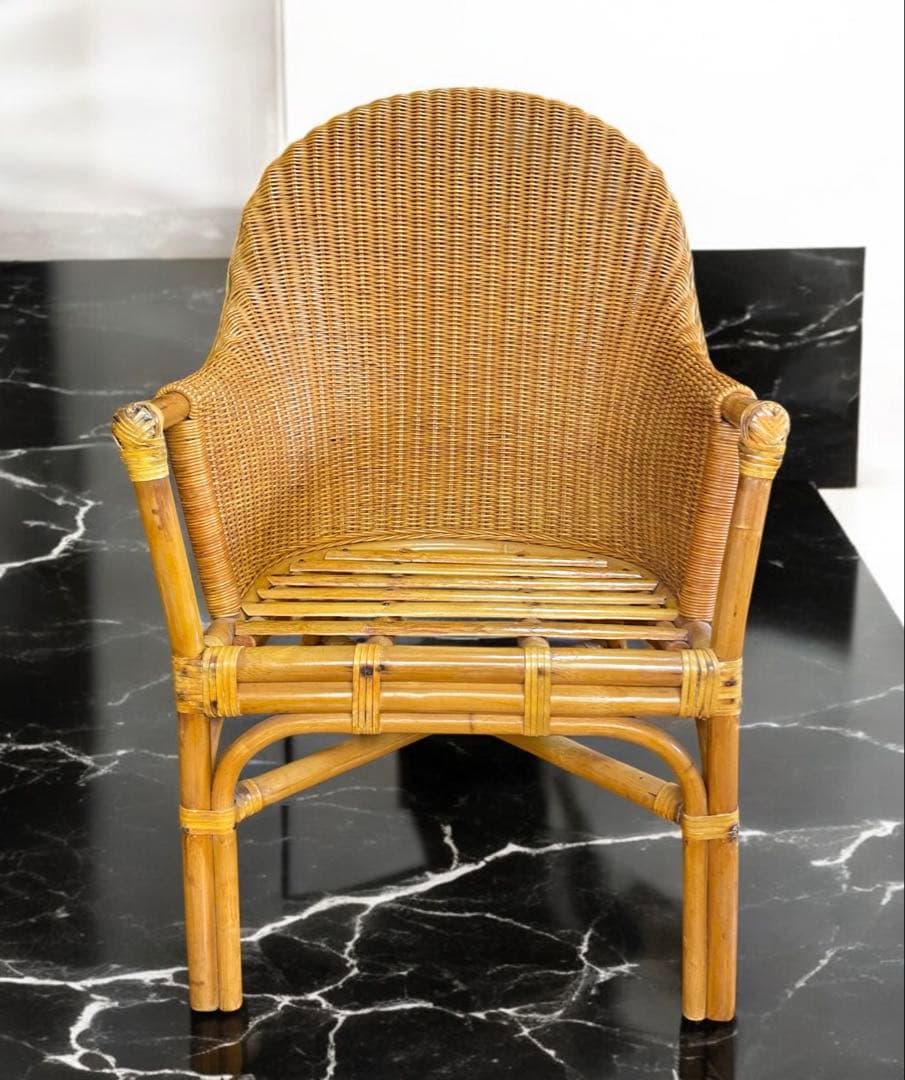 mikeneco 昭和レトロ★クッション付き高級ラタンチェア①