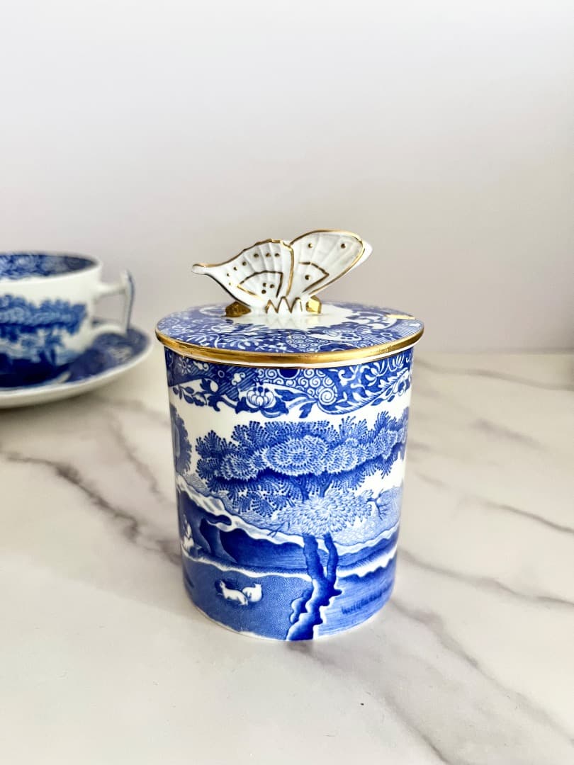 spode スポード ブルーイタリアン ボーンチャイナ バタフライジャムポット