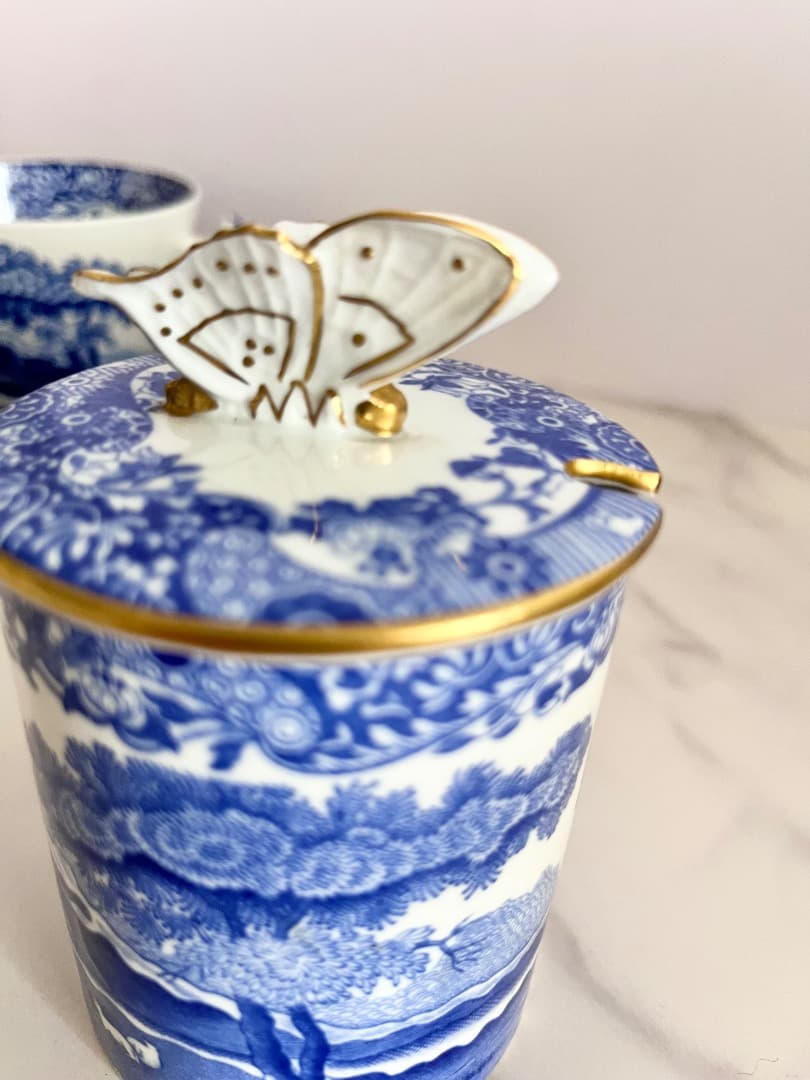 spode スポード ブルーイタリアン ボーンチャイナ バタフライジャムポット