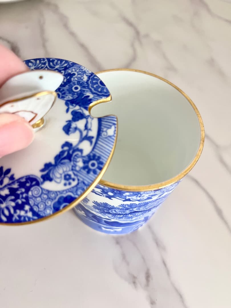 spode スポード ブルーイタリアン ボーンチャイナ バタフライジャムポット