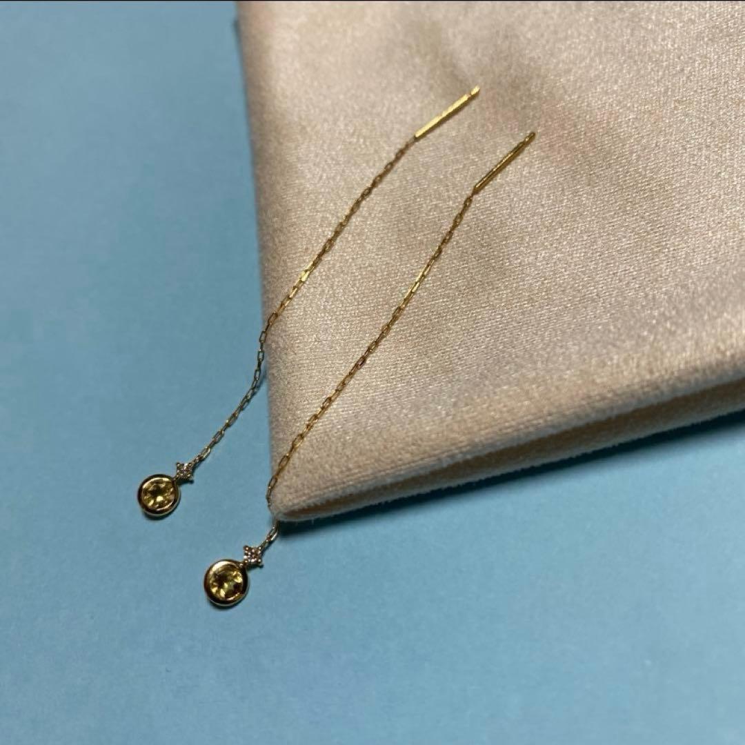 4°C ダイヤ　シトリン　k18ピアス✨✨