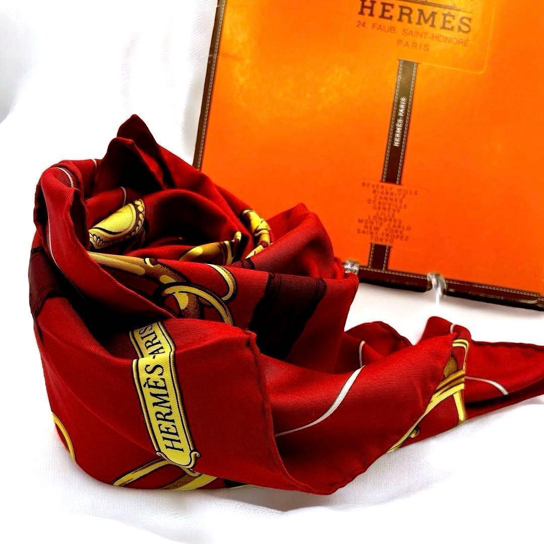 エルメス HERMES カレ90 スカーフ 紋章 レッド　ヴィンテージ