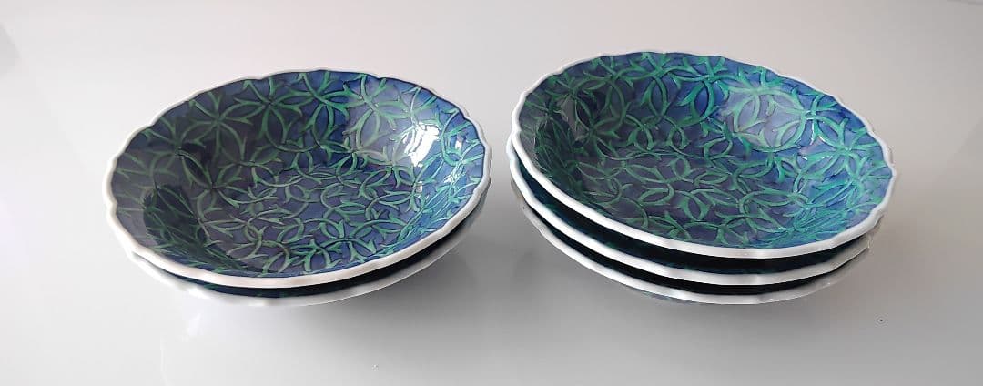 わらび唐草　五寸　花型　銘々皿揃(五枚)　田代亮秀　有田焼　手描　未使用