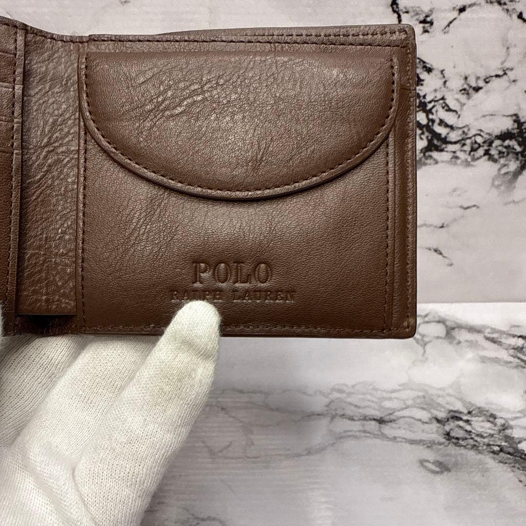 (未使用品)大人気、ポロラルフローレン、折財布、オールレザー、シボ革、ポニーロゴ