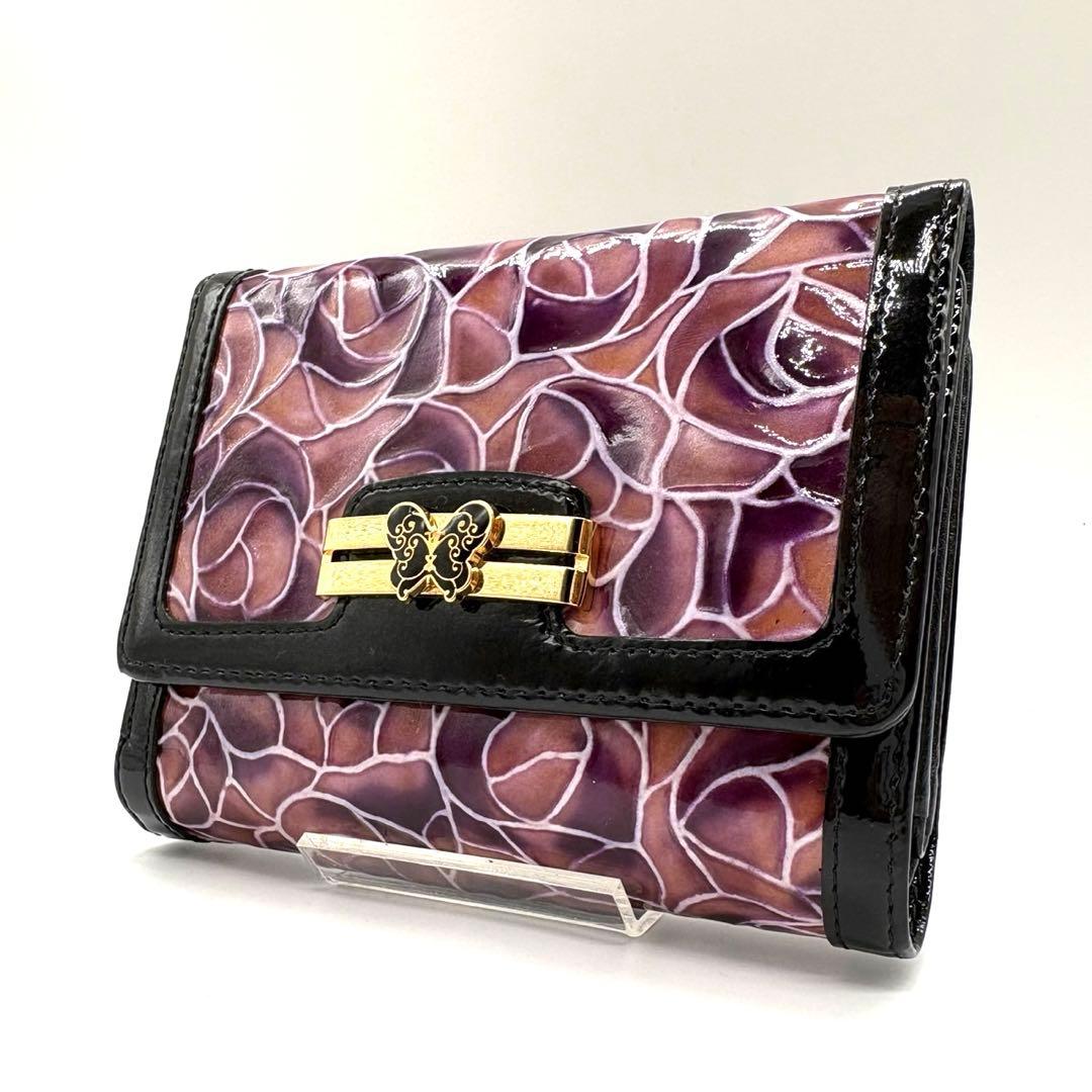 ANNA SUI アナスイ 三つ折り財布 がま口 バラ 蝶々