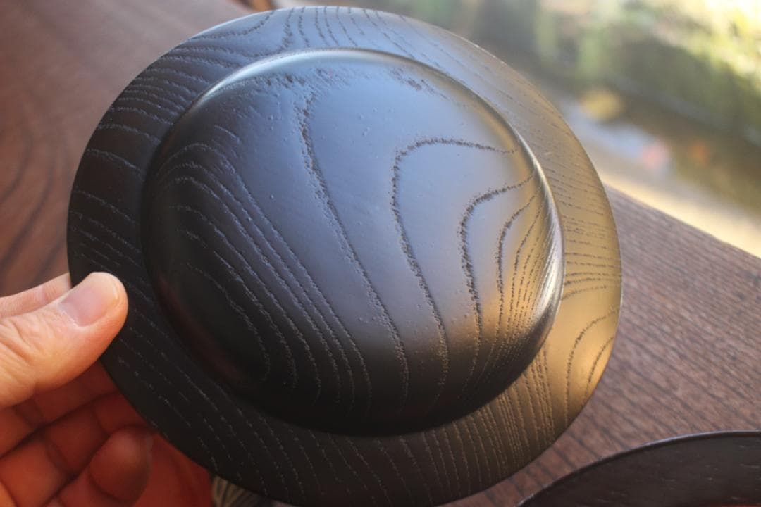 デッドストック！日の出塗に優美な波濤蒔絵の映える銘々皿5点（検京塗菓子皿