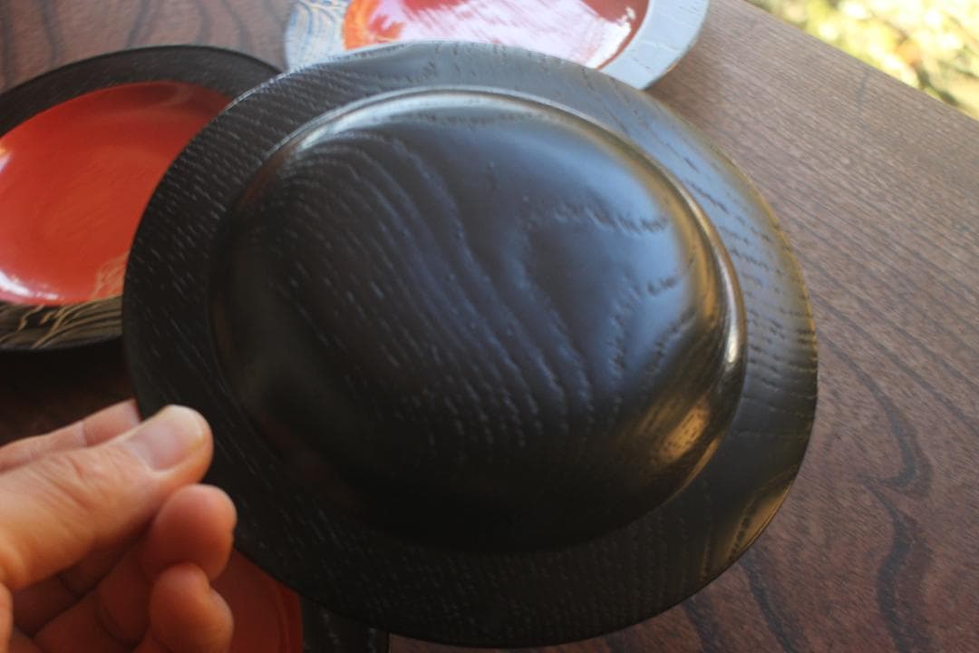 デッドストック！日の出塗に優美な波濤蒔絵の映える銘々皿5点（検京塗菓子皿