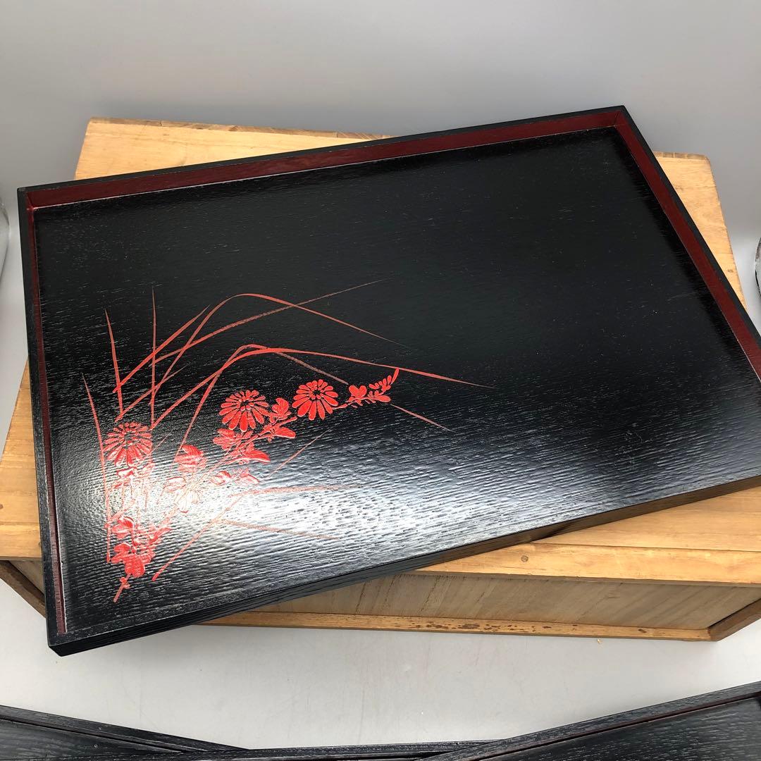 新品未使用木箱入り山田平安堂漆器膳絵違い5種セット宮内庁御用達伝統工芸品